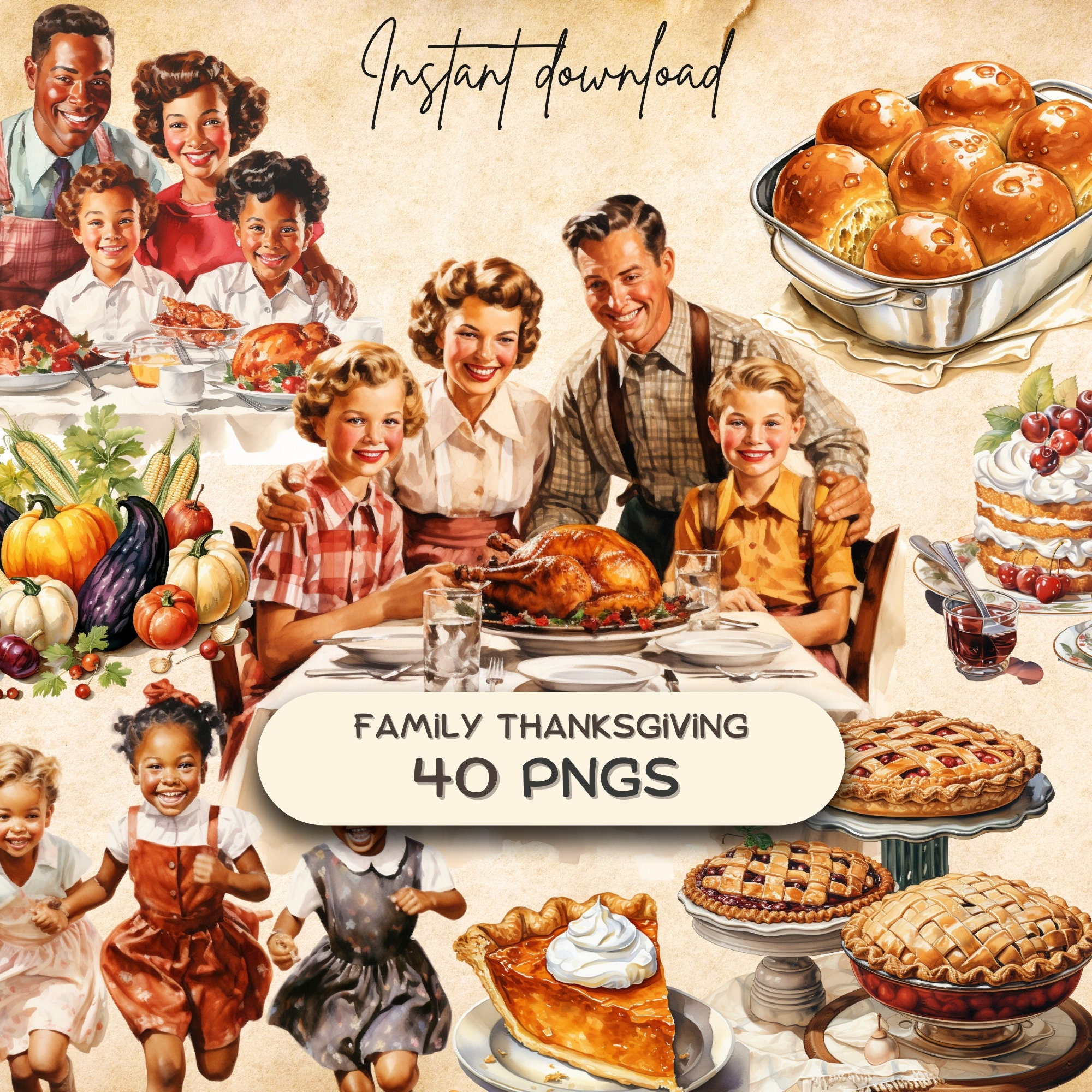 Retro Thanksgiving PNG (40), 1950s Autumn Family Holiday Clipart ...