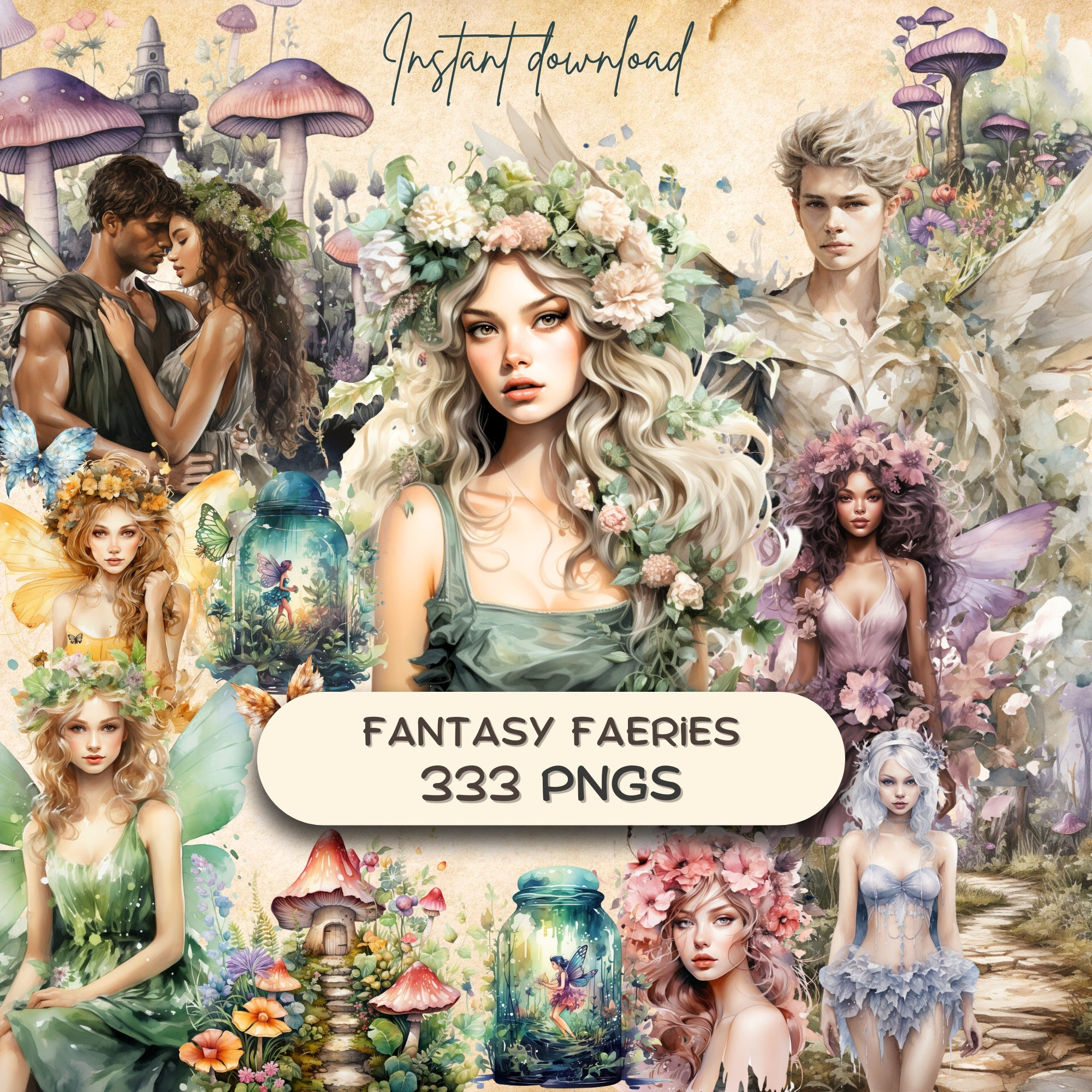 Graphics Fae Fairy Clipart Mega Bundle (333 Pngs), Mystic Nature Illustration ...