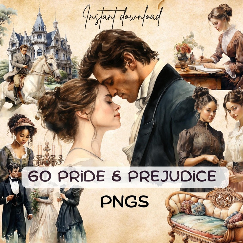 Pride & Prejudice Victorian Clipart 60 Dark Academia PNG - Etsy