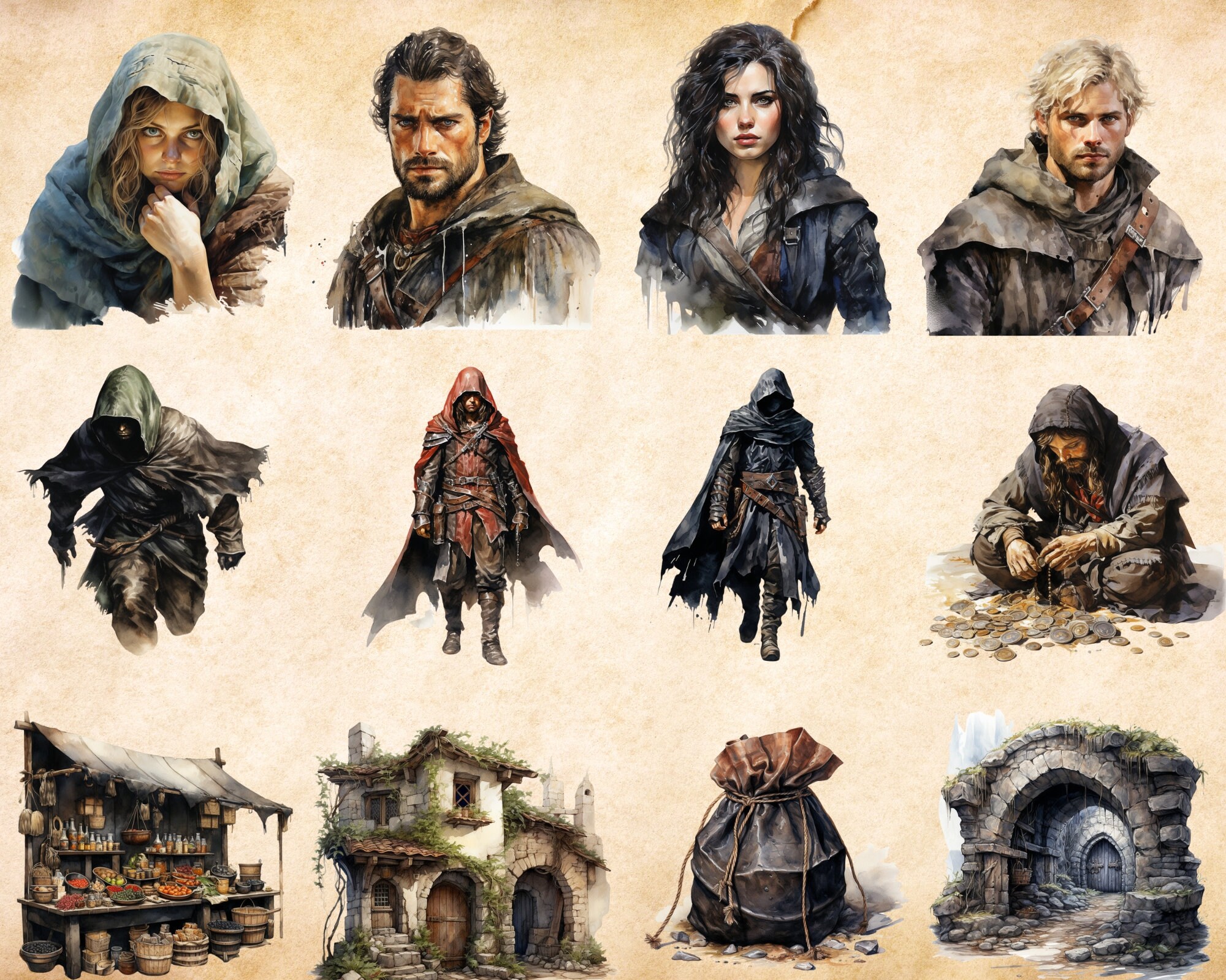 Thieves' Guild Clipart Bundle 100 PNG, Medieval Fantasy Scrapbooking ...