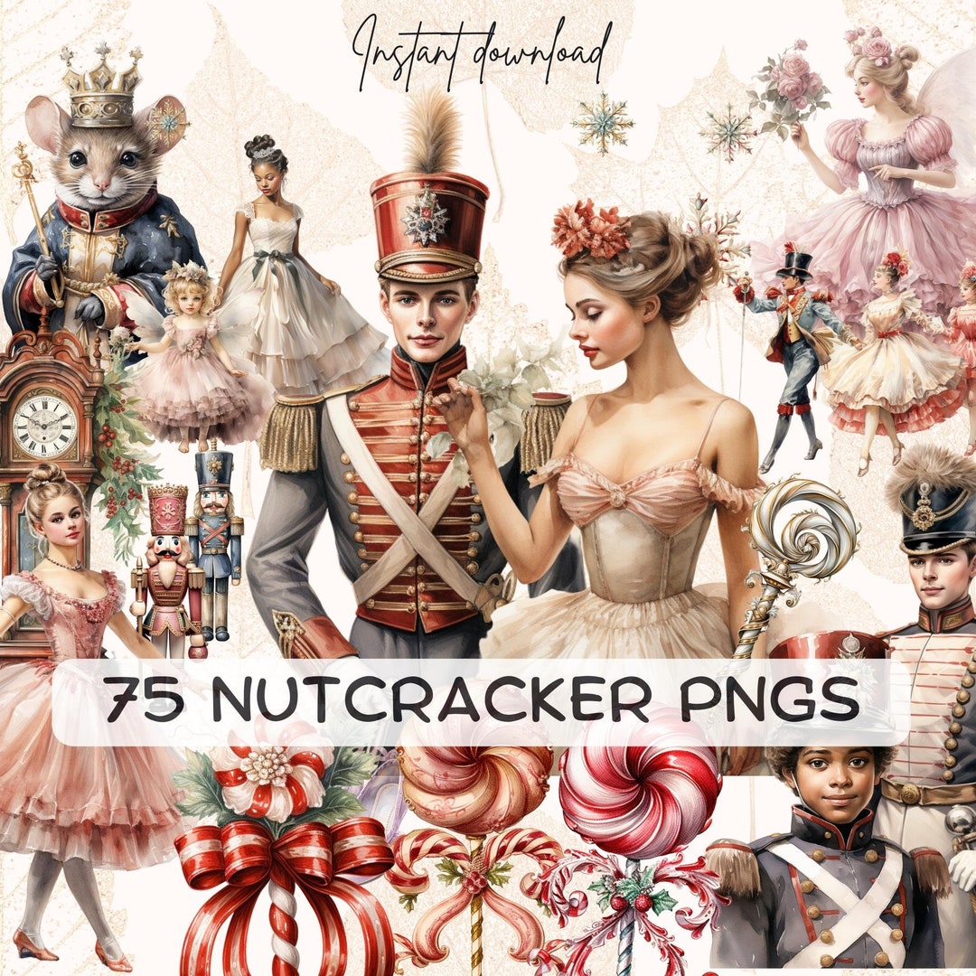 Victorian Nutcracker Christmas Clipart 75 PNG, Watercolor Fantasy