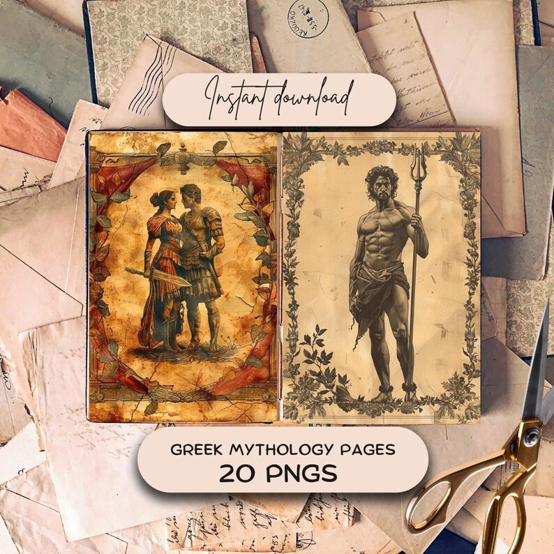 Greek Mythology Junk Journal Pages 20 PNG, Goddess Scrapbooking Paper ...