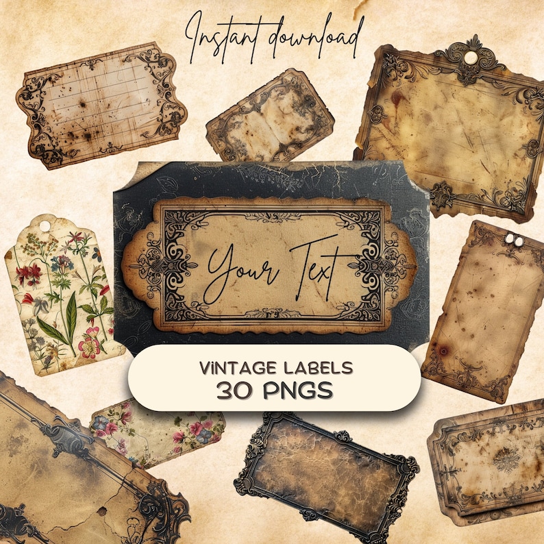 Victorian Label Ephemera Bundle (30 PNG), Printable Apothecary Supplies ...