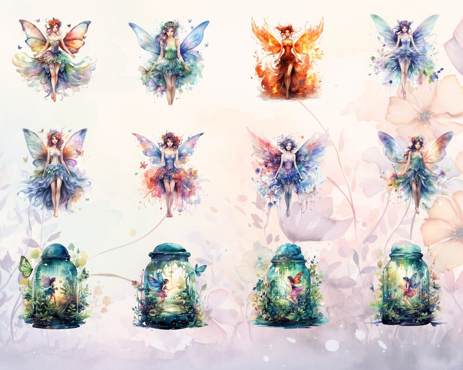 Graphics Fae Fairy Clipart Mega Bundle (333 Pngs), Mystic Nature Illustration ...