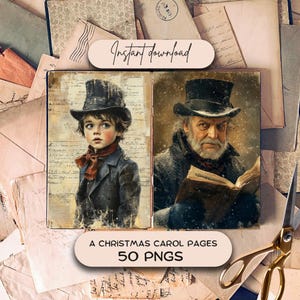 A Christmas Carol Junk Journal Seiten (50 PNG), Urlaub Scrapbooking Papier, Weihnachten druckbare Seiten Download, Journaling Kit