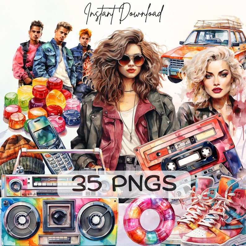 90s Nostalgia 35 PNG Clipart Bundle, Retro Nineties Junk Journal ...