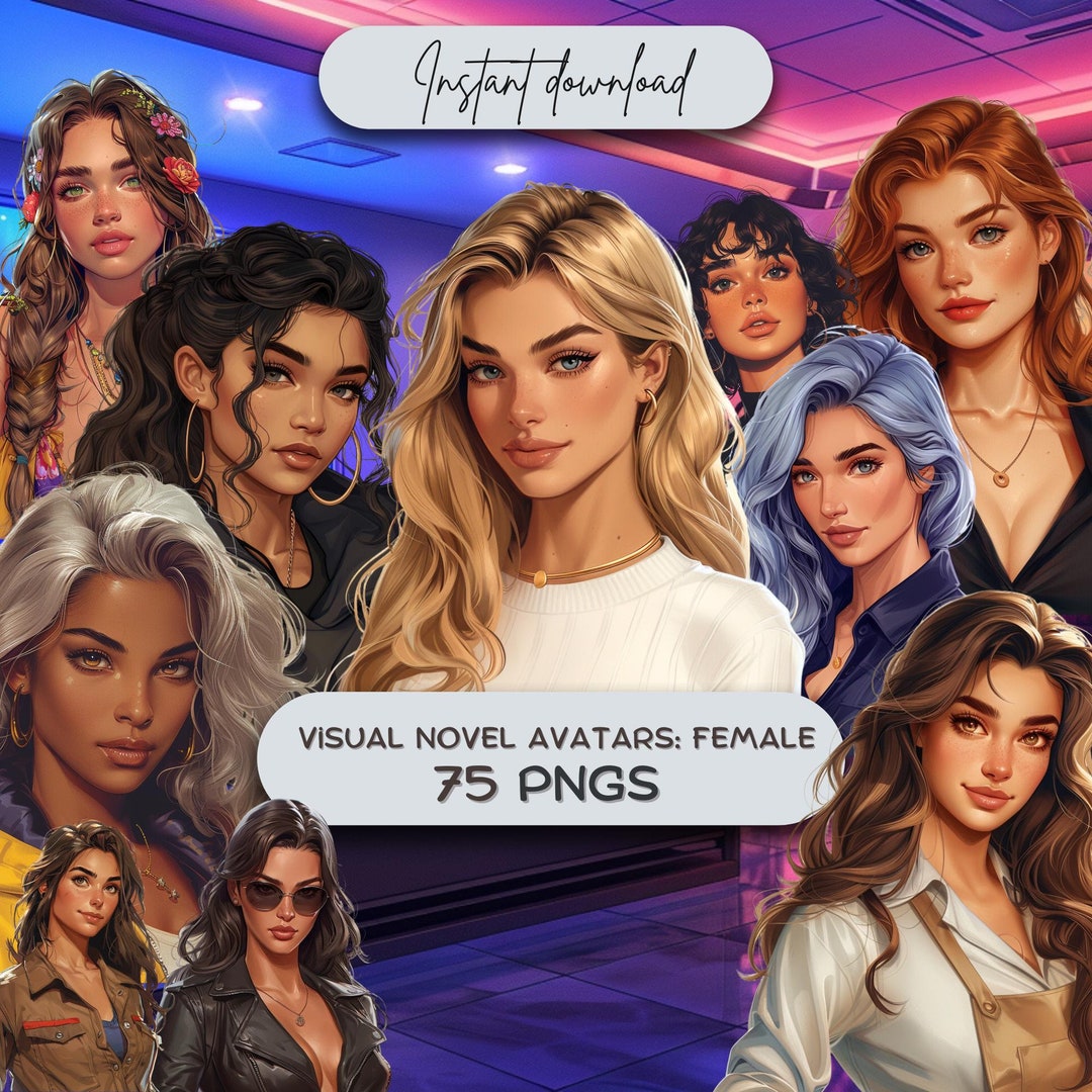 Visual Novel Female Avatars Bundle (75+ PNG), High-res Characters for ...