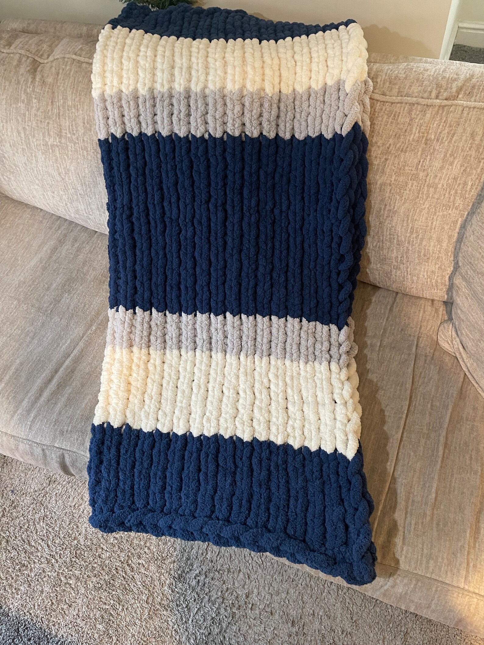 Hand Crocheted Chunky Knit Blanket Multiple Colors   Sizes Available