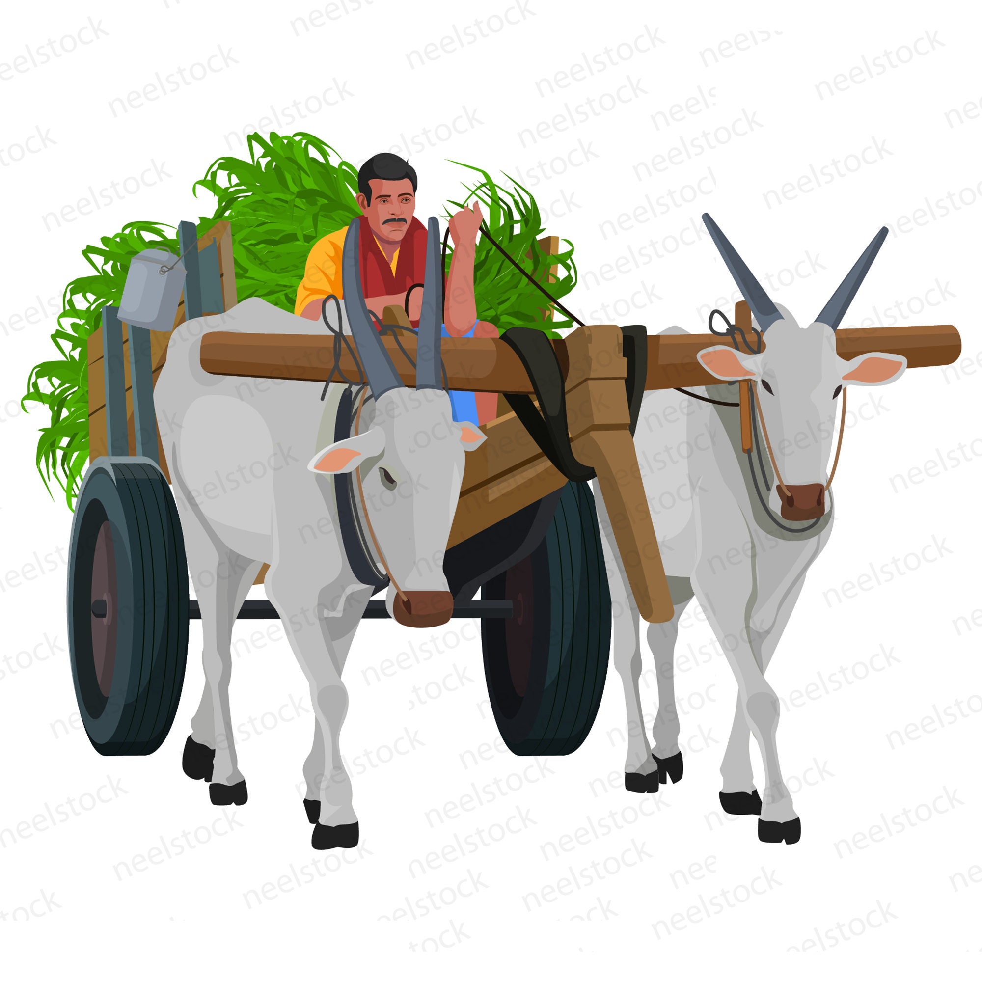 Farmer Riding a Bullock Cart Illustration, 1 Eps, 2 High-quality Image ...