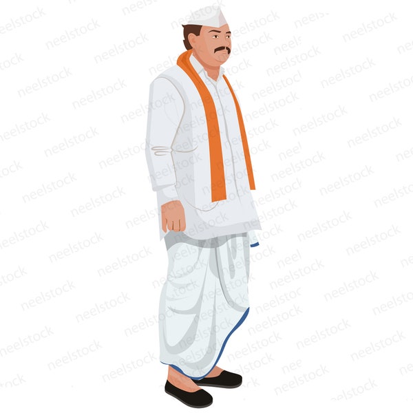 Indian village man politician illustration, 1 Eps, 2 High-Quality Image PNG and JPG, Vector Scalable Art, Digital download,