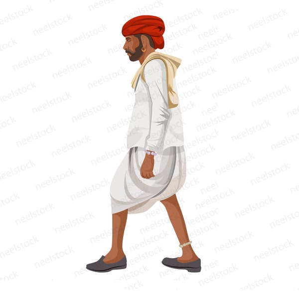 Indian Village Man Walking clipart, Printable, 1 Eps, 2 High-Quality Image PNG and JPG, Vector Scalable Art, Digital download,