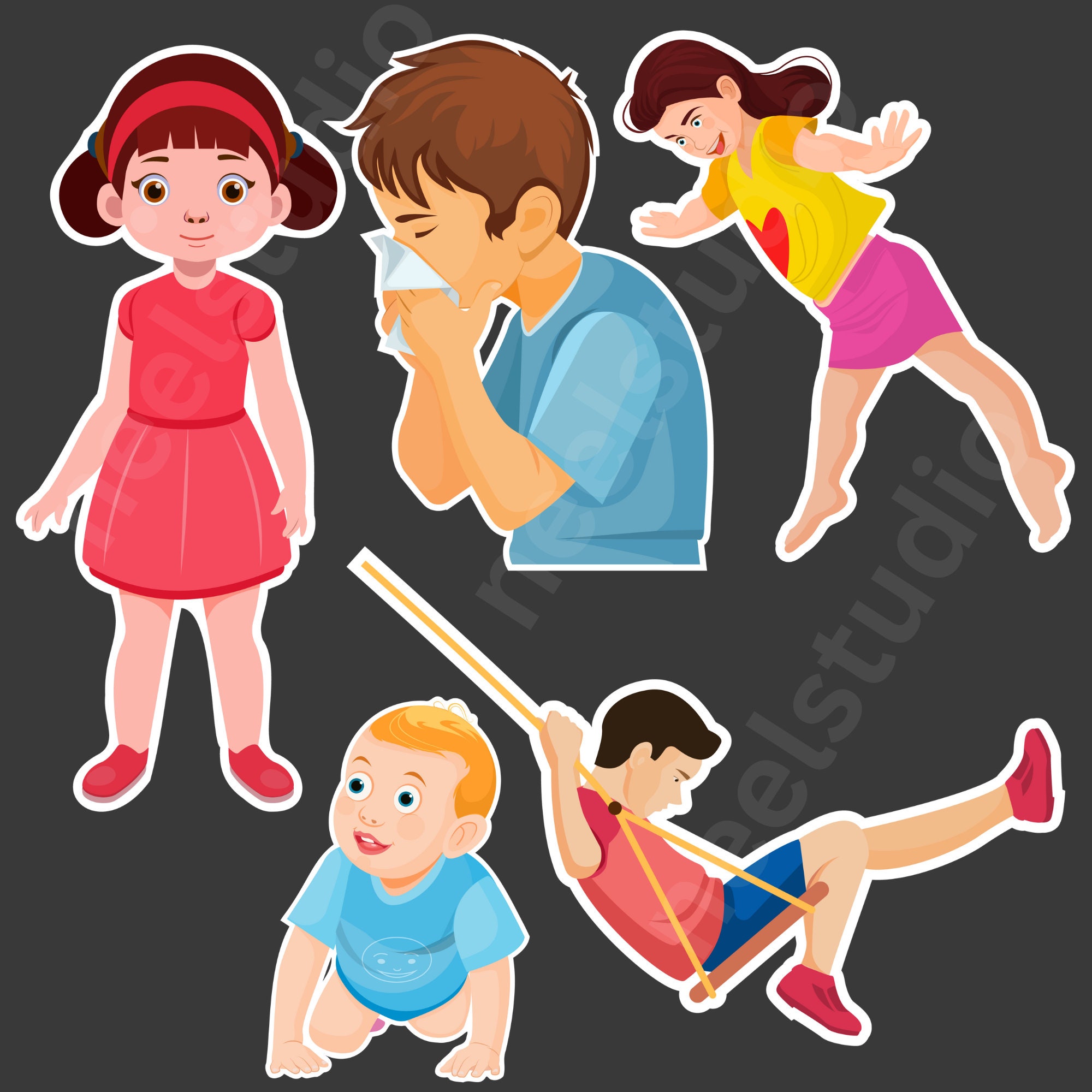 KIDS Clipart and Printables Stickers Png-svg-eps File 60 - Etsy
