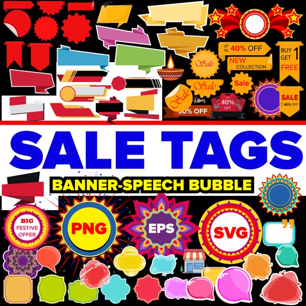 Sale TAG, Banners, Speech Bubble, Png-Svg-Eps file stickers, clipart, 88 High-Quality PNG Sale Elements, Digital Download, Marketing assets,