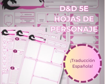 D&D 5E Hojas de Personaje PDF | Rosa | Español / Spanish