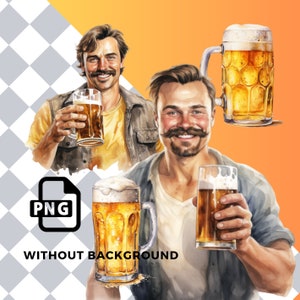 Oktoberfest Watercolor Beer Clipart Man - digital png Beer, graphics for instant download commercial use