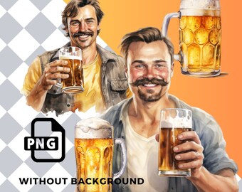 Oktoberfest Watercolor Beer Clipart Man - digital png Beer, graphics for instant download commercial use