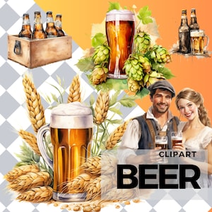 2023Oktoberfest Beer Clipart wheat Hops  - digital png Beer, graphics for instant download commercial use