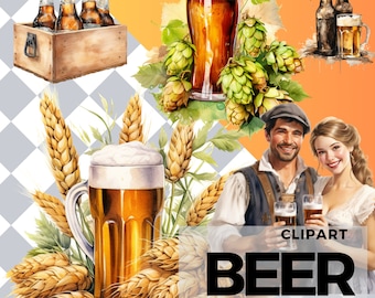 2023Oktoberfest Beer Clipart wheat Hops  - digital png Beer, graphics for instant download commercial use