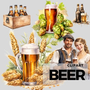 Oktoberfest Bier Clipart, Weizen, Hopfen - digitale png Bier, Grafiken zum sofortigen Download kommerziell nutzbar