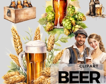 Oktoberfest Beer Clipart wheat Hops  - digital png Beer, graphics for instant download commercial use