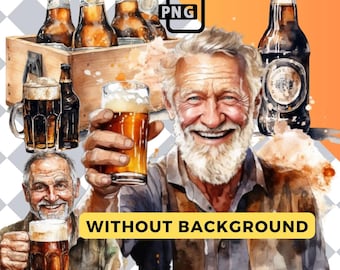 BEER Oktoberfest Watercolor Beer Clipart Man - digital png Beer, graphics for instant download commercial use