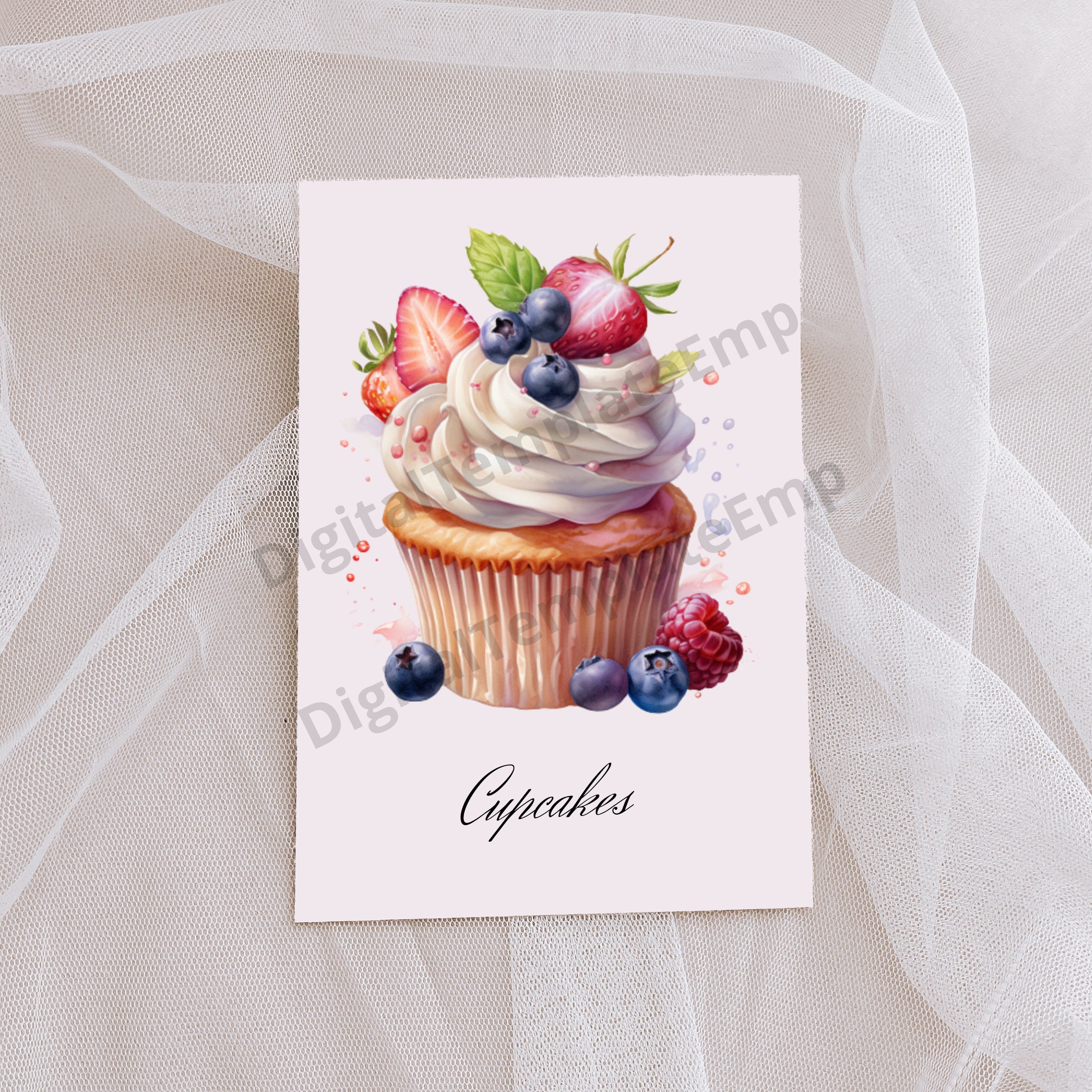 4 Watercolor Cupcake Clipart PNG JPG Dessert Digital Download Holiday ...