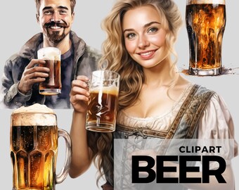 Oktoberfest Watercolor Beer Clipart Man Woman - digital png Beer, graphics for instant download commercial use