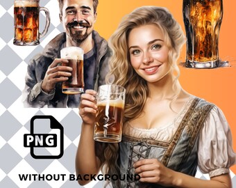 HIT  of Sales. Oktoberfest Watercolor Beer Clipart Man Woman - digital png Beer, graphics for instant download commercial use