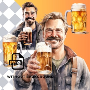 Oktoberfest Watercolor Beer Clipart Man - digital png Beer, graphics for instant download commercial use