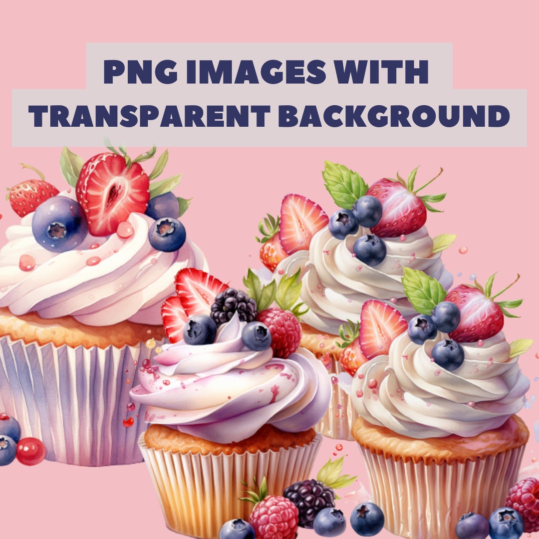 4 Watercolor Cupcake Clipart PNG JPG Dessert Digital Download Holiday ...