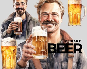 Oktoberfest Watercolor Beer Clipart Man - digital png Beer, graphics for instant download commercial use