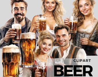 Oktoberfest Watercolor Beer Clipart Man Woman - digital png Beer, graphics for instant download commercial use