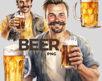 Oktoberfest Watercolor Beer Clipart Man - digital png Beer, graphics for instant download commercial use