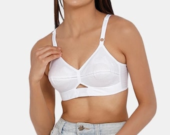 Soutien-gorge cerclé en coton biologique - Couleur : peau/beige, blanc et noir. un soutien-gorge vintage parfait qui a l'air cool sur la forme naturelle du buste.