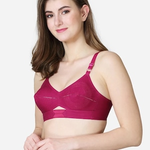 Circle stitched Bullet bra in organic cotton fabrics with center elastic- BERRY,Grey, Maroon, pink,also plus sizes available