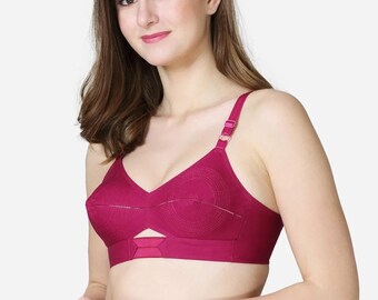 Circle stitched Bullet bra in organic cotton fabrics with center elastic- BERRY,Grey, Maroon, pink,also plus sizes available