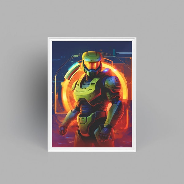 Master Chief | Digital Poster | Microsoft Xbox Halo Video Game | Abstract Digital Art Print | Many Aspect Ratios | 300 DPI High Resolution