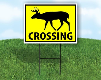 Deer Buck Doe Crossing Xing Yellow Yard Sign Road Sign With Stand