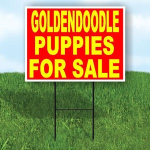 Goldendoodle Puppies For Sale Señal de jardín roja y amarilla Señal de tráfico con soporte