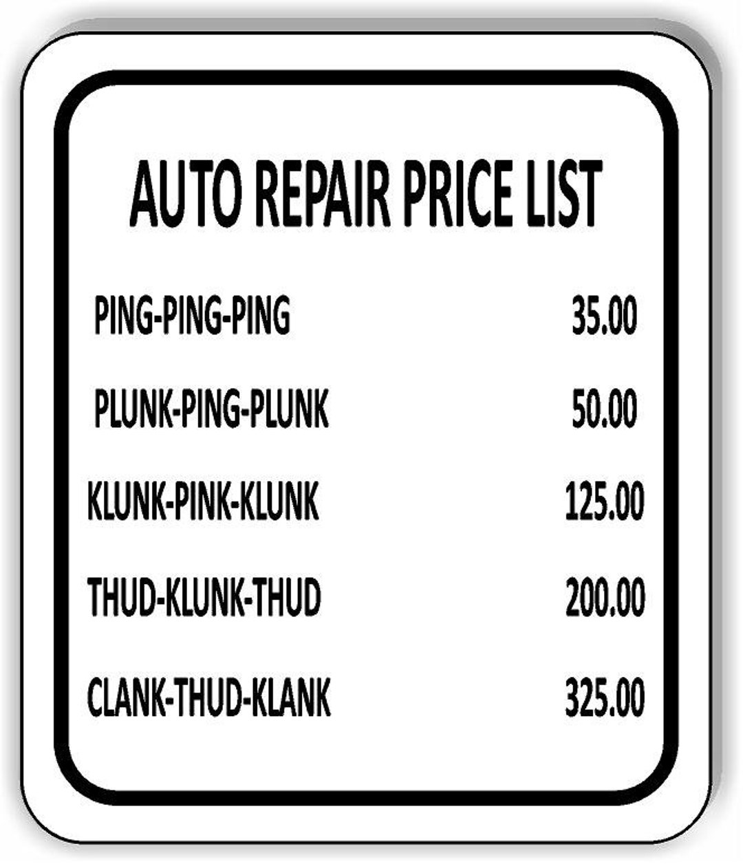 Auto Repair Price List Aluminum Composite Sign Etsy