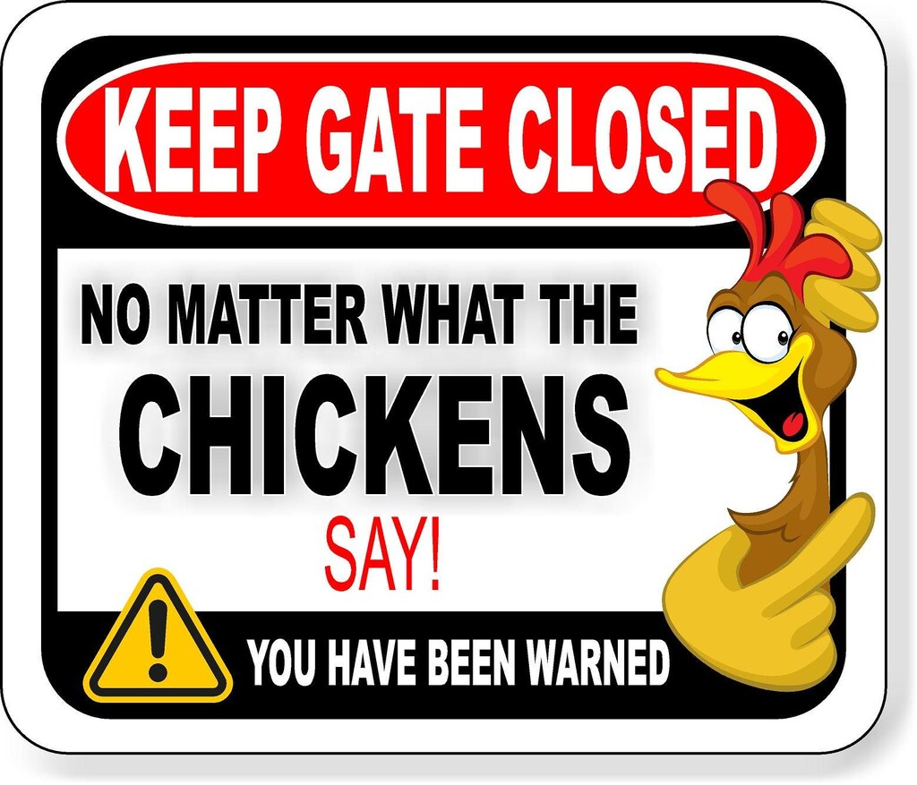 Targa Divertente 'Keep Gate Closed No Matter What The Chickens Say' - Cartello In Lamiera 20x30 Per Fattoria