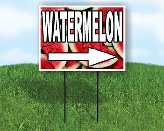 Watermelon Right Arrow With White Letters Watermelon Background Single Sided Yard Sign Road Sign With Stand