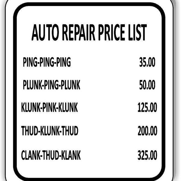 Auto Repair Price List Aluminum Composite Sign