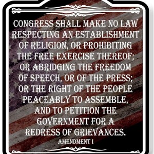 Congress shall make no law first amendment flag black aluminum composite sign