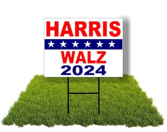 ECO Harris Walz 2024 Kamala Tim Star Double Sided 12x16 in Yard Road Sign w/Stand
