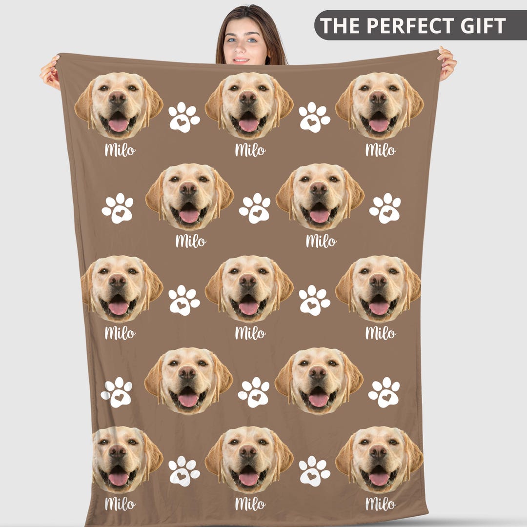 Dog Face Blanket, Name Custom Dog Blanket, Personalized Photo Pet ...