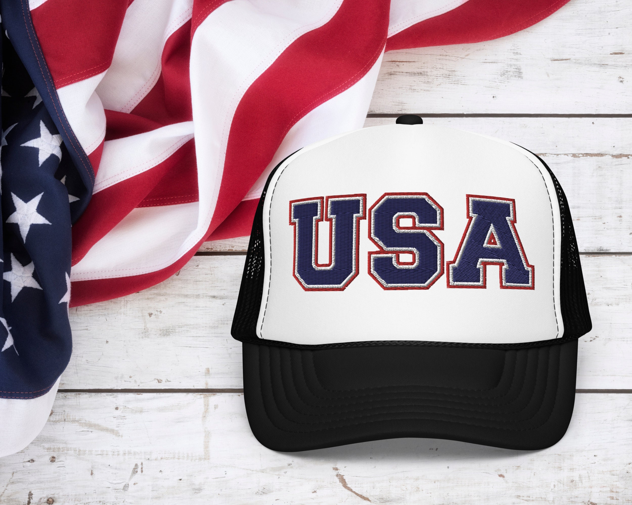 Casquette Camionneur Chrome Hearts - Coeurs USA Rouge Bleu Blanc - 100% Authentique - Neuf Sans étiquettes