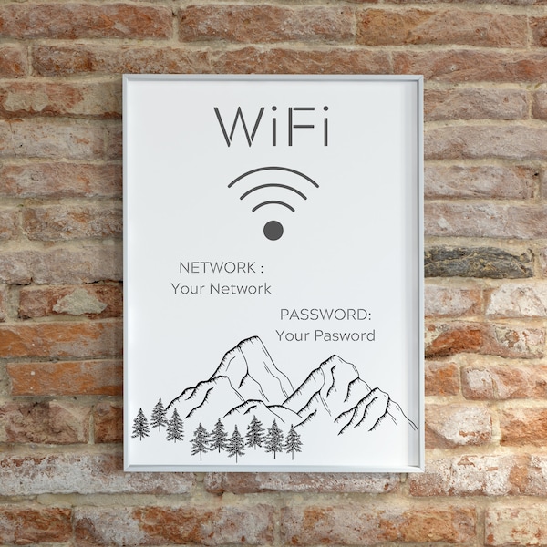 Mountain WIFI PASSWORD SIGNS Template Canva Editable Digital Download Airbnb Wifi Sign