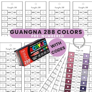 May include: A set of GuangNa 288 acrylic brush markers with color charts. The image shows a box of markers, color swatches, and pre-numbered color charts. The text on the box says "Acrylic Brush Marker" and "288 Colors/pcs".