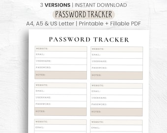 Digital Password Tracker – Printable Fillable Sheet
